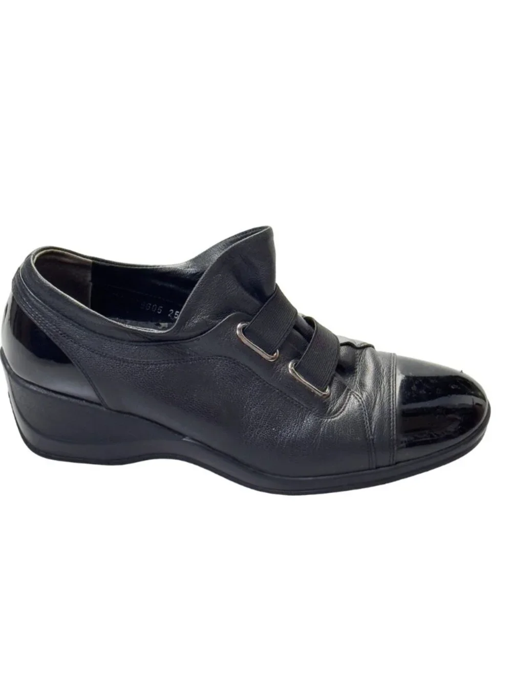 MOOK STYLE Women’s Shoes Black Leather Cap Toe Wedges Heels Size 9.5M